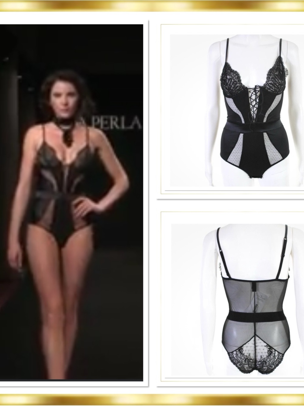 La Perla Soutache Black Paneled Mesh Lace Satin Bodysuit Size 1 Vintage RARE